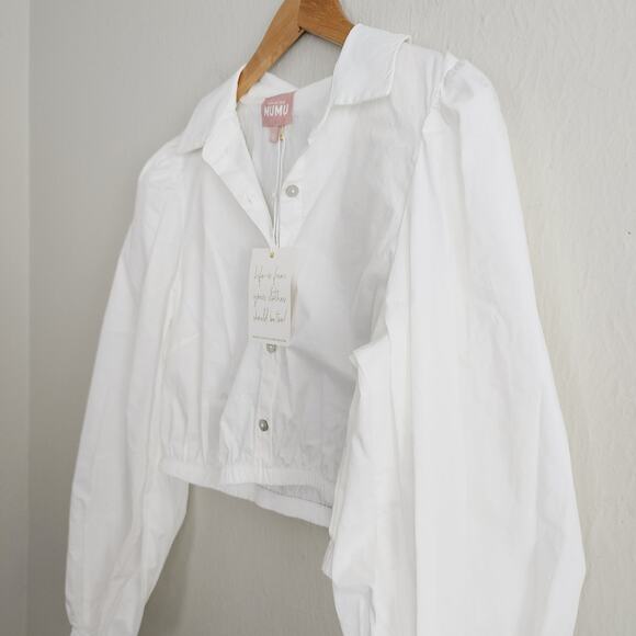 NWT Show Me Your Mumu White Count On Me Collar Crop Top Poplin L - Picture 6 of 12